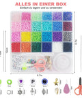All In One Seed Bead Kit For Jewelry Making With About 3400 Glass 4mm Seed Beads In 24 Colors And 170 Charms In Box