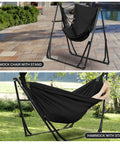 2 In 1 Hammock With Stand For Outdoors Portable Heavy Duty Steel Frame Supports Up To 480 Lbs Easy Setup In Minutes Black Multi Functional Swing Chair showing chair and hammock mode