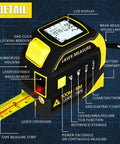 Straight Up Heavy Duty 4 In 1 Laser Tape Measure Boasting 328 Foot Range And 16 Foot Steel Backup, features LCD display and laser measurement.