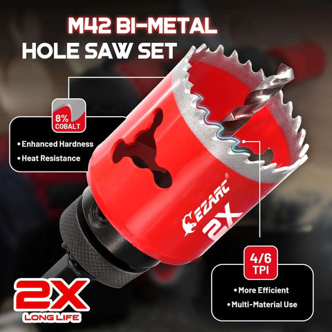 EZARC 16-Piece Bi-Metal Hole Saw Kit with red storage case, Amazon brand