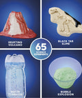 Product image showing erupting volcano, black tar slime, water tornado, and bubble explosion from Planet Earth Science Kit For Kids With 65 Hands On Experiments And DIY Activities From Volcanoes And Tornadoes To Fossils Crystals Slime Weather And More Fun Geology Chemistry And Archeology Learning Toys For Ages 8 Plus.