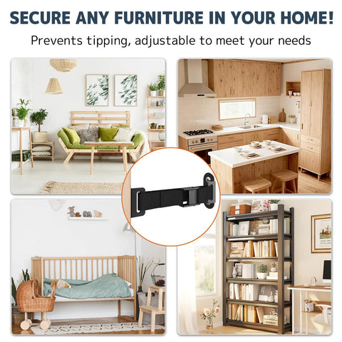 Heavy Duty Anti Tip Furniture Anchors With Tough As Nails Base And No Sweat Quick Release Wall Safety Kit Secures Bookshelves Up To 500 Pounds For Foolproof Home Setup in various home settings.