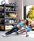 Beefy Heavy Duty Metal Garage Shelving Unit With Five Adjustable Shelves Stands 71.2 Inches Tall, 35.4 Inches Wide, 15.7 Inches Deep For Heavy Load Storage In Garage, Shop, Or Warehouse. with gym gear