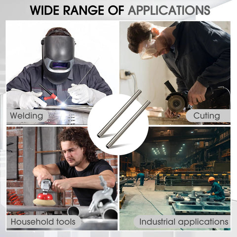 Collage showing uses of Four Pack Cold Rolled Steel Round Tubes Seamless for DIY and industry projects in welding, cutting, and more.