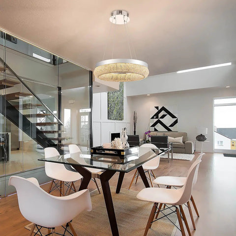 Modern Crystal Chandelier Ceiling Lights Fixture Pendant Lighting Orb Ring Chandelier Contemporary Hanging Ceiling Light With Adjustable Stainless Steel Cable For Living Room Dining Room Foyer Hallway 16 Inch Wow Factor illuminating dining area