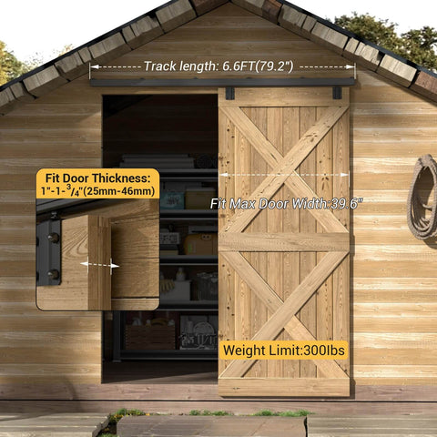 Built To Last Heavy Duty Box Rail Sliding Barn Door Hardware Kit With Wall Mount Track System 6.6 Feet Rail installed on shed