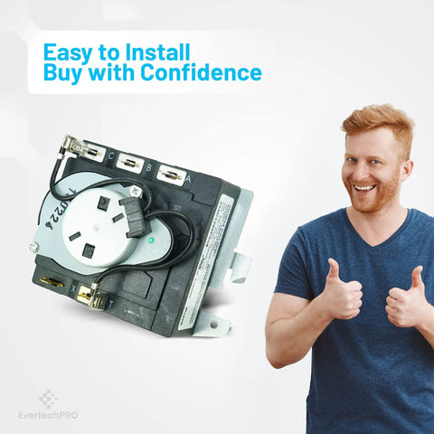 OEM Dryer Timer Replacement Fits WE04X25280 WE04M362 WE04M0532 with smiling person giving thumbs up