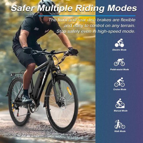 Beast 1000W Peak Electric Mountain Bike For Adults on trail, 25 MPH Ebike, 26 Inch MTB, dual disc brakes, multiple riding modes