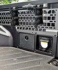 Heavy Duty Bed Rail Mount Brackets For Toyota Tacoma Truck Shovel Axe Tool Holder with sturdy steel design, installed behind cab.