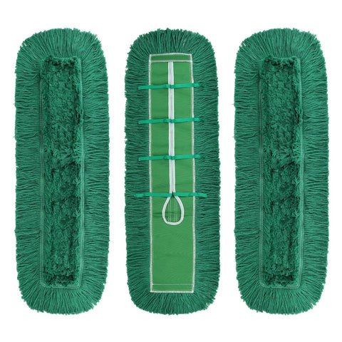Top Shelf 48 Inch Green Dust Mop Heads 3 Pack Heavy Duty Washable Microfiber Floor Sweepers For Cafes And Stores, Sweep Up Dust Without Breaking A Sweat.