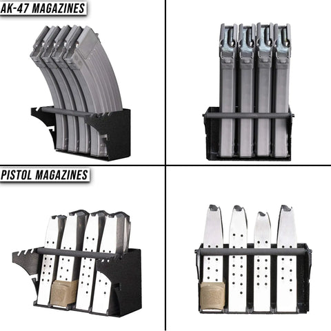 Universal Gun Magazine Storage Wall Mount Rack For AR10 AR15 AK47 SKS M4 And Pistol Magazines Of All Calibers, Heavy Duty Organizer