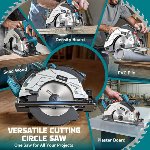 Ecarke cordless circular saw, 7-1/4 inch blade, laser guide, 0-45 degrees bevel, includes 2 blades, for wood