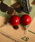 Red Shell Bead 12mm Silver Tone Classic Round Ball Stud Earrings For Women Dope Everyday Jewelry Gift Box Ready 925 Silver Post Versatile Accessory For Work Or Parties Simple Yet Stylish. Red 12mm shell bead ball stud earrings with 925 silver posts