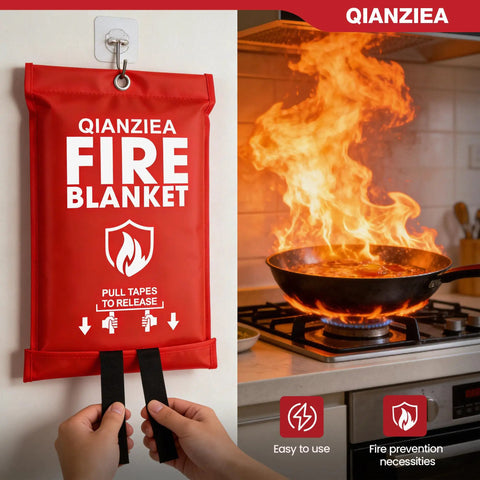 2 Pack 40x40 Inch Fire Blanket For Home And Kitchen, Emergency Fire Safety Gear on wall next to stove fire