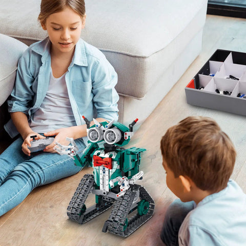 3 In 1 RC Robot Kit For Kids Ages 8-12 With 440 Pieces, Build A Sleek Robot Car, A Tank, Or A Robot Girl With Bow Hair Clip, Epic STEM Toy Gift For Boys And Girls, Educational And Hands On Fun, green robot on tracks