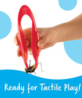 Child holding red Jumbo Tweezers For Fine Motor Play, Sensory Bin Tools And Montessori Grabber, Water Table Toys, Toddler Activities.
