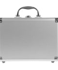 Kickass Top Notch Heavy Duty Aluminum Alloy Tool Case With Custom Foam Insert Hard Shield For Cameras Cosmetics And Small Tech Gear Portable Metal Briefcase Pro back view with sturdy handle.