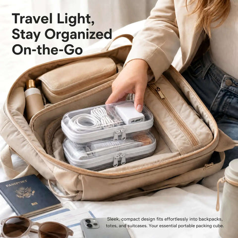 Tough As Nails Clear Hard Shell Zipper Pouches, 4 Pack Crush Proof Organizers For Diaper Bags And Totes, Heavy Duty Travel Cases for electronics in a backpack.