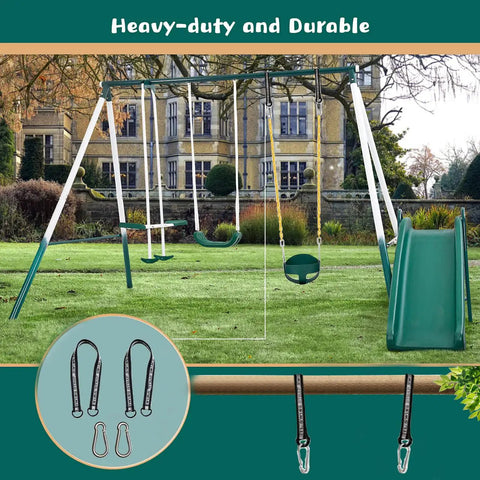 Toddler And Kids Swing Seat Set For Indoor Outdoor Fun, Heavy Duty High Back EVA Seats With Iron Chains, Safe And Sturdy, Green