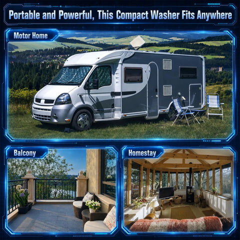Easy Peasy Compact Portable Twin Tub Laundry Washer With Rapid Spin Cycle And Deep Soak Basin Tailored For Apartments Dorms Or RV Trips While Delivering Dope Results Zero Headaches in motor home, balcony, and homestay settings.