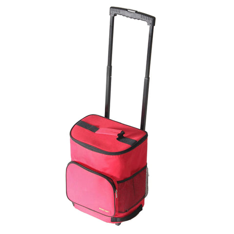 Ultra Compact Cooler Smart Cart Red Insulated Collapsible Rolling Tote For Tailgate BBQ Beach And Summer Trips Lightweight Under 3 Lbs With Locking Telescoping Handle Keeps Ice Cream And Popsicles Frozen On The Go