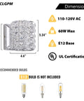 Crystal Wall Sconce Set of Two Modern Chrome Finish Wall Lamps with Crystal Accents for a Slick Vibe 1 Light for Living Room Bedroom Powder Room TV Wall Decor dimensions and specifications chart