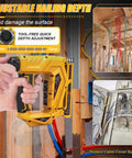 Cordless 3 In 1 Brad Nailer And Narrow Crown Stapler Compatible With Dewalt 20V Battery Platform showcasing adjustable nailing depth settings.