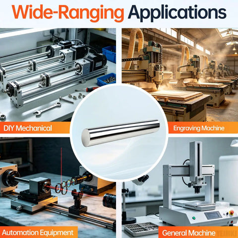 Solid 2-Pack Of 16mm X 200mm Linear Motion Rods Shaft Guide Rails, shown in DIY projects and machinery applications.