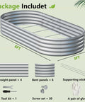 Package contents of 2-Pack 6x3x1ft Galvanized Metal Raised Garden Bed Kit for Outdoor Planter Box Vegetables Herbs Flowers Fruits Durable