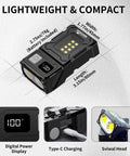 Rechargeable EDC Flashlight With Rotating Head, 800 Lumen Compact Magnetic Clip Light, USB-C Portable Mini Light dimensions
