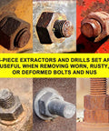 35 Piece Screw Extractor Set With Left Hand Drill Bits and Multi Spline Extractors for Removing Broken Bolts and Stripped Screws, Easy Out Kit For Quick Repairs shown with rusty bolts.