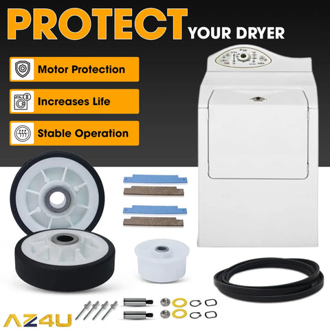 Drum Roller Kit With Drive Belt And Idler Pulley For Maytag Neptune 3000 Series MDE6000AYW MDE5500AYW Replacement parts shown
