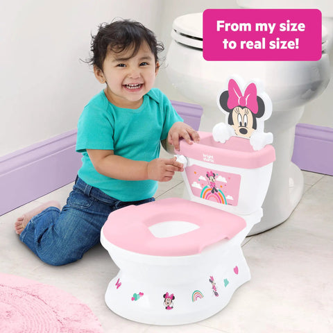 Super Sweet Disney Minnie Mouse Toddler Potty Training Toilet With Real Flush And Cheer Sounds Lickety Split Floor To Chair Transition Removable Splash Guard Tough Grab Handles Smooth Learning For Kiddos 18 Months Plus
