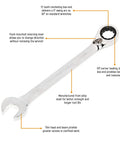 22mm 12 Point Reversible Ratcheting Combination Wrench with Thin Head for Tight Spaces, 72 Tooth Ratchet, Chrome Vanadium