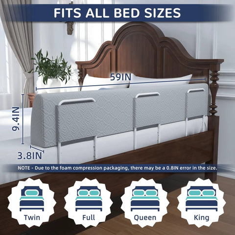 Zero Wiggle Toddler Bed Bumper With Comfy Foam Padding Kid Approved Safety Guard Rail Works Perfect On Twin Full Queen King Beds Grey 59 Inch Frame shown fitting a bed
