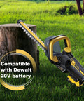 22 Inch Cordless Hedge Trimmer Tool Only No Battery Hassle Lightweight 4.4 Lbs With 0.63 Inch Cutting Capacity And 180 Degree Rotating Handle Battery Protector Tech Compatible With 20V Max Batteries For Easy Yard Trimming displayed on grass next to tree stump