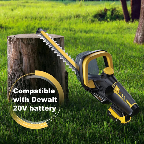 22 Inch Cordless Hedge Trimmer Tool Only No Battery Hassle Lightweight 4.4 Lbs With 0.63 Inch Cutting Capacity And 180 Degree Rotating Handle Battery Protector Tech Compatible With 20V Max Batteries For Easy Yard Trimming displayed on grass next to tree stump
