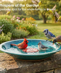 Ceramic Bird Bath And Feeder For Outdoor Gardens 12.2 Inch Diameter 2 Inch Depth Blue With Red Flower Shallow Bowl