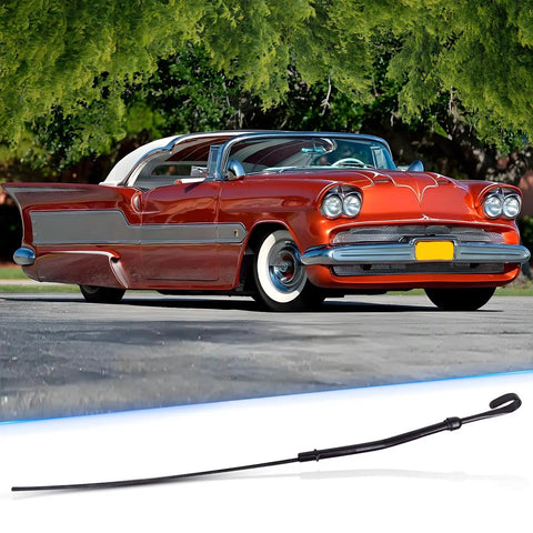 Flexible Oil Dipstick For Chevy Small Block V8 Engines 265 283 305 327 350 383 400, Replacement Oil Level Indicator For 1955 Through 1979 Models, shown with classic car in background and green trees