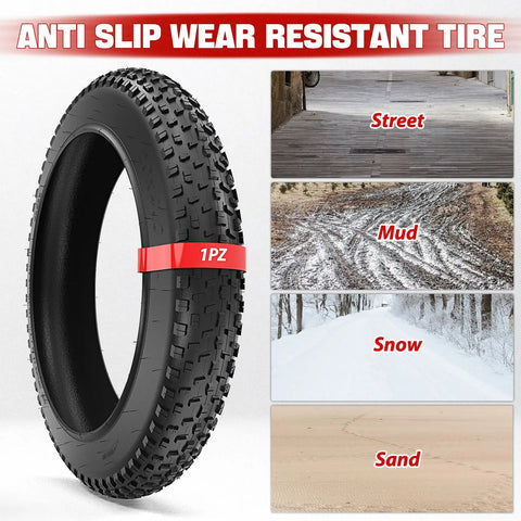 Fat Tire 20x4 Inch E Bike Mountain Tire For Electric MTB All Terrain Fat Bicycle Tire With Durable Rubber Superior Shock Absorption Heat Resistant Easy Rolling And Inflates Up To 20 PSI, 20x4 inch treaded tire for street, mud, snow and sand