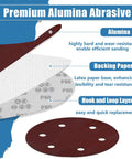 Close-up of layered 9 Inch 6 Hole Sanding Discs For Drywall Sander With Hook And Loop Backing, featuring alumina abrasive and backing paper.