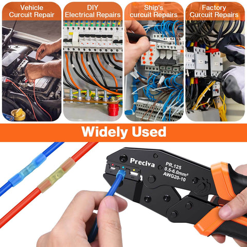 Heavy Duty Wire Crimping Tool Kit With Ratcheting Crimper And 200 Pcs Color-Coded Heat Shrink Connectors, repairing electrical wires