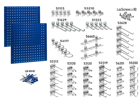 Heavy Duty Steel Pegboard Garage Wall Organization System with Customizable 63 Piece Hook Set and Dual 24 Inch LocBoard Panels
