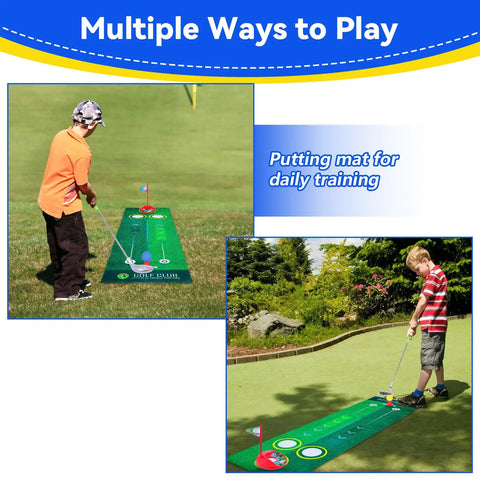 Kids using Toddler Golf Set With Shoulder Strap For Kids Aged 2 To 5 Portable Golf Clubs Cart And Putting Mat Outdoor Play