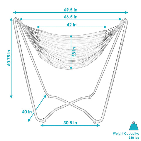 Diagram of Hanging Hammock Chair With Space Saving Stand For Indoor And Outdoor Use 330 Pound Capacity Sunset Cotton Seat