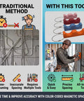 Pro-Grade EMT Conduit Spacing Kit 4-Piece Magnetic Spacer Set for Electricians, Color-Coded Alignment Fits 1/2 to 1-1/4 in Conduit, Offsets 1-3/4, 2, 2-1/2 in, Stainless Steel Lanyards, Durable Engineering Plastic on conduit wall