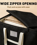 Extra Large Black Storage Bins With Heavy Duty Zipper, Foldable Fabric Bags For Clothes Blankets Comforters Pillows And Toys, spacious 210L bin with wide zipper opening.