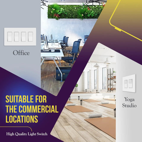 Four Way Decorator Paddle Rocker Light Switch with Clamp Down Wiring in office and yoga studio settings