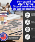 Heavy Duty 8 Pack Permanent Stripped Screw Hole Repair Kit For Door Hinges shows steel anchors and brass screws for easy DIY restores.