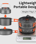 Collapsible Camping Cookware Set With Nonstick Pots, Pans, And Kettle For 2-4 People - Hard-Anodized Aluminum on scale